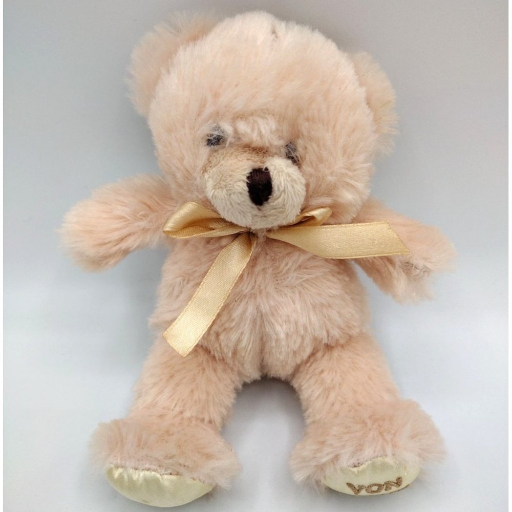 Designer Teddy Bear Von Maur  Satin Ribbon Soft Plush Light Pink Stuffed Animal